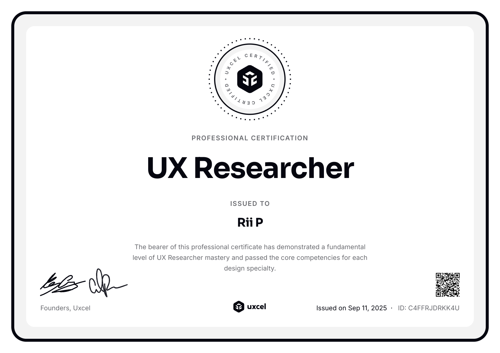 Rii P's certificate